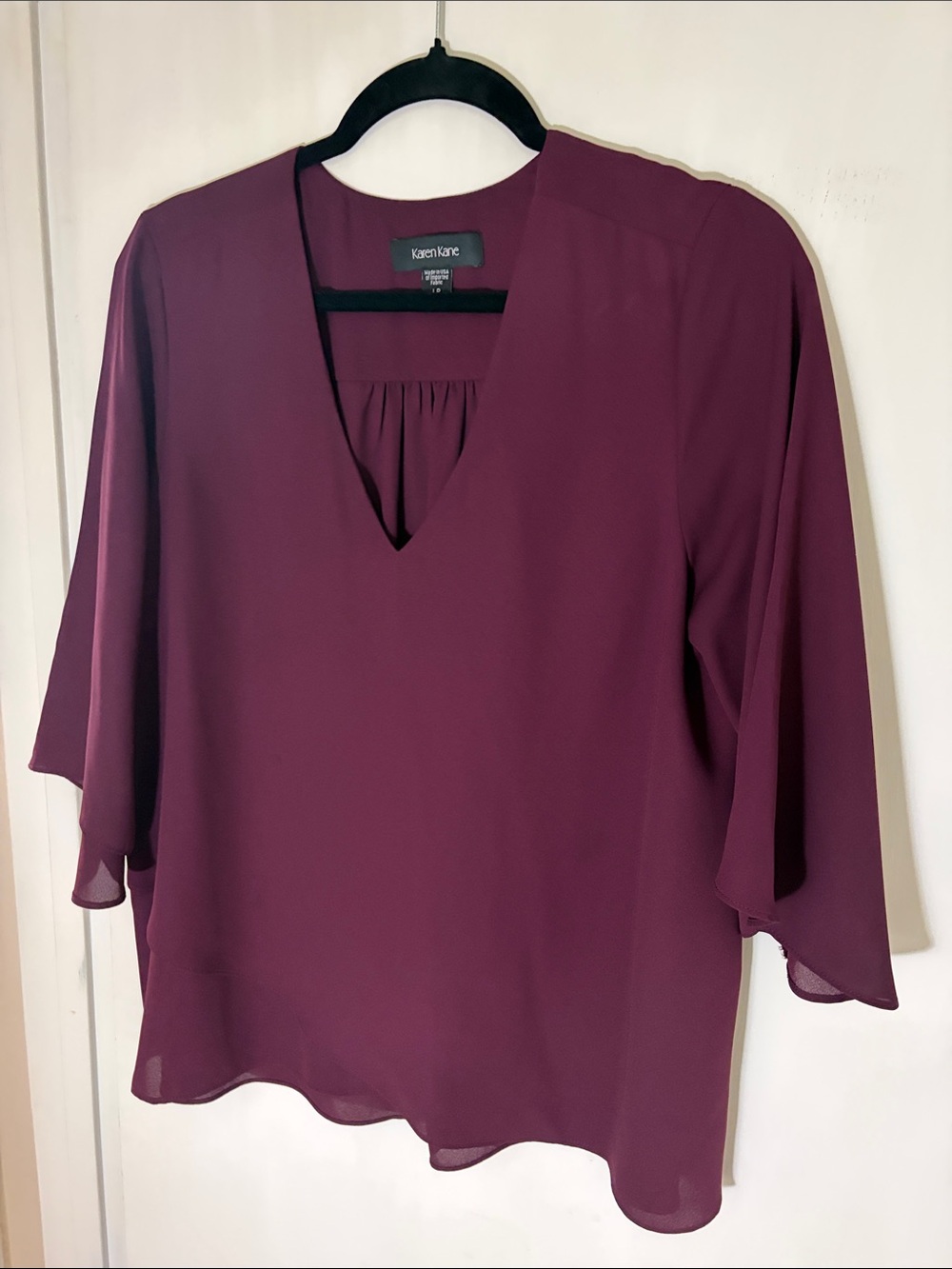 Karen Kane Plum V-Neck Flutter Sleeve Blouse